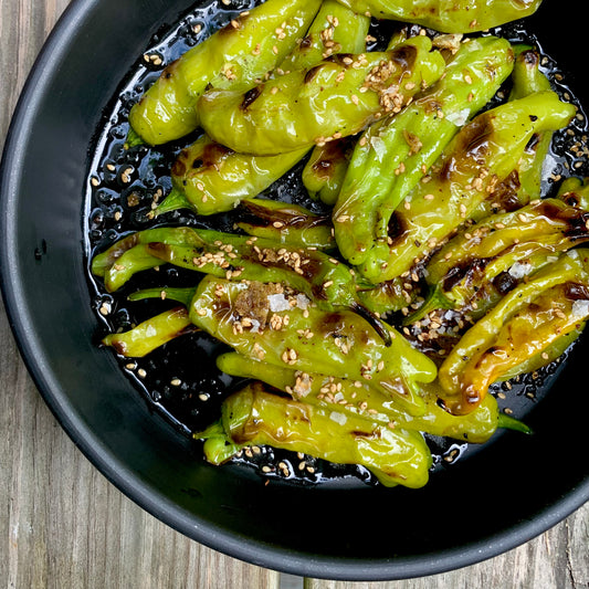 Grilled Shishitos with ZaZa Bits
